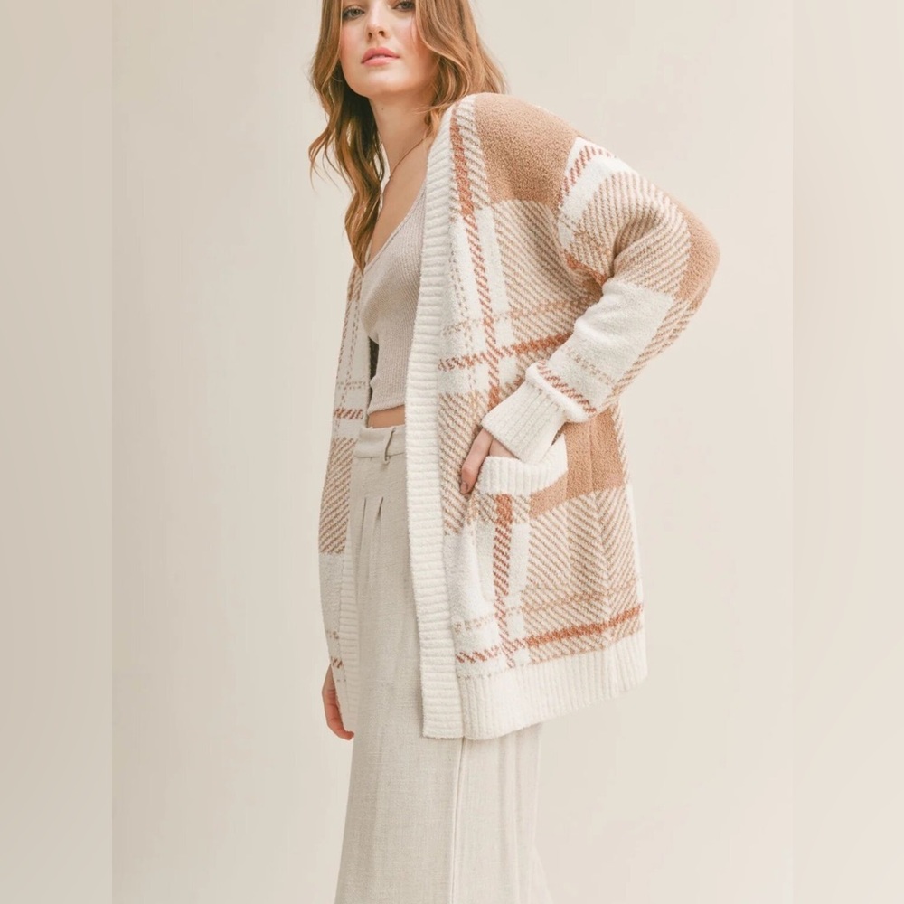 Charlie Paige Fallen Leaves Taupe & Ivory Cardigan - Medium NWOT